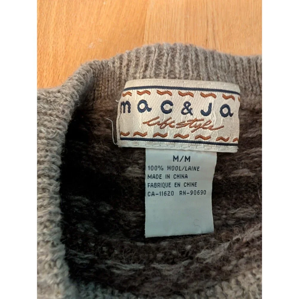 Fair Isle %100 Wool Sweater Brown Crew Neck Size M Mac & Jack Cute & Warm!!